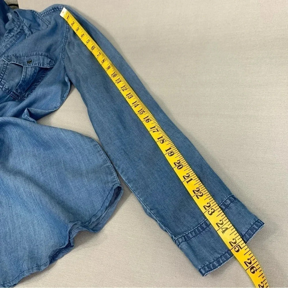 SO Women's 100% Lyocell Chambray Half Button Down Long Sleeve Top Shirt Size M - Picture 8 of 11